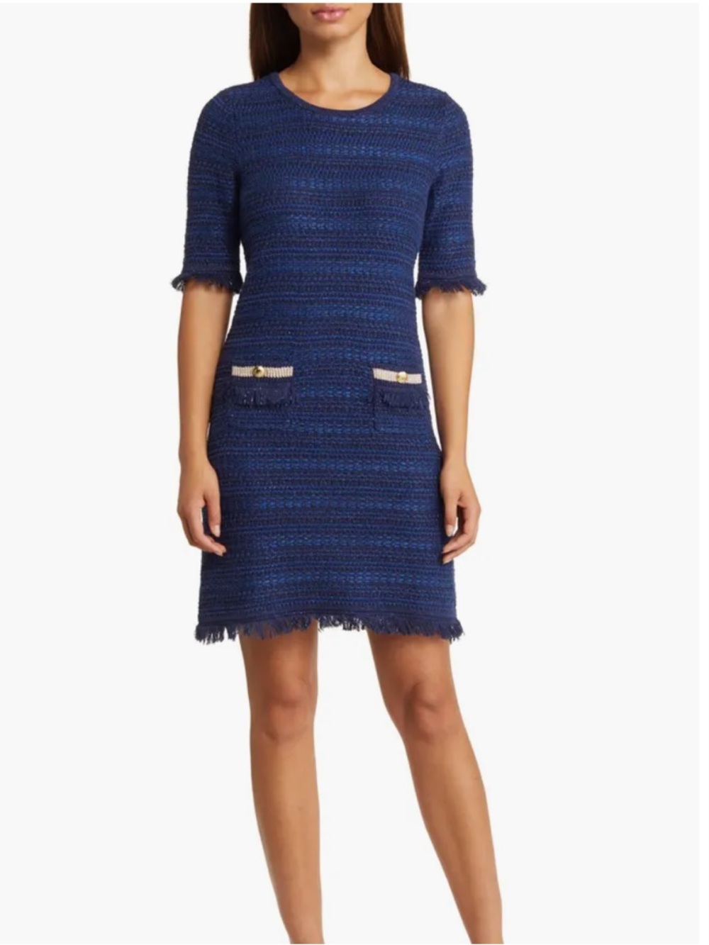 Lilly Pulitzer Beckington Mini‎ Sweater Dress Tweed Navy Blue Women Small